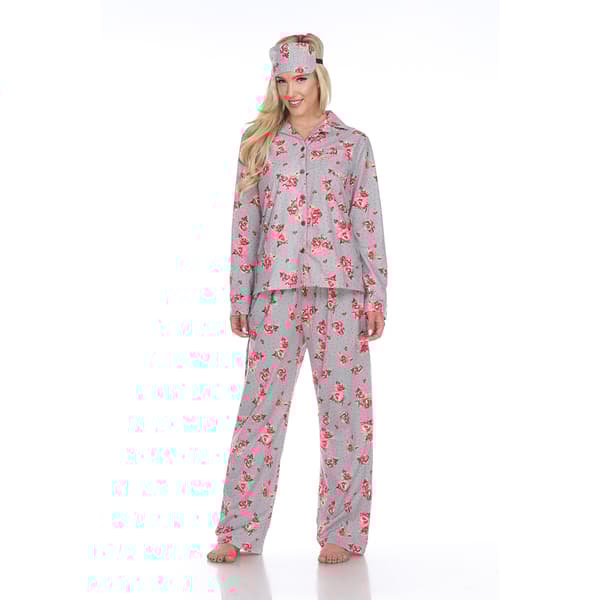 Womens White Mark 3pc. Grey Rose Pajama Set - image 