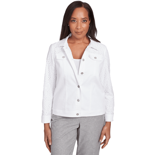 Petite Alfred Dunner Crystal Springs Eyelet Denim Long Sleeve Ja - image 