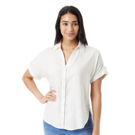 Womens Gloria Vanderbilt Demi Short Sleeve Button Front Woven Top