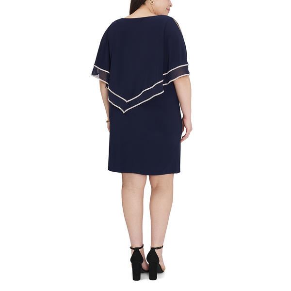 Plus Size MSK Split Sleeve Rhinestone Trim Double Overlay Dress
