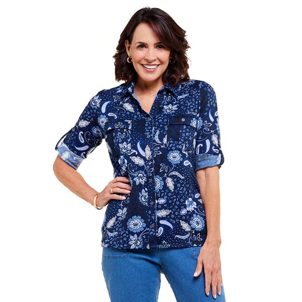 Womens Hasting & Smith Paisley 3/4 Sleeve Casual Button Down - image 