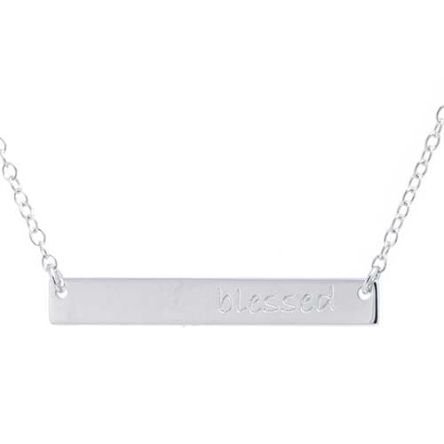 Sterling Silver Polished Blessed Bar Necklace - image 