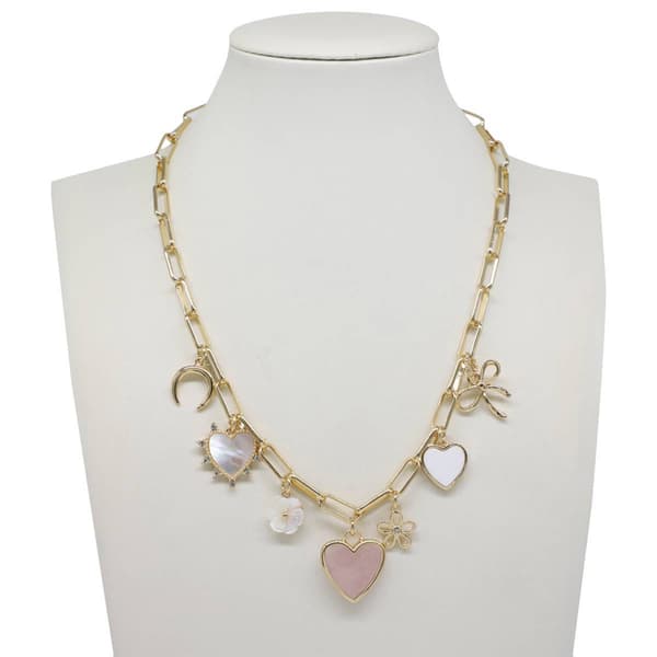Ashley Gold-Tone Mother of Pearl Charm Necklace - image 