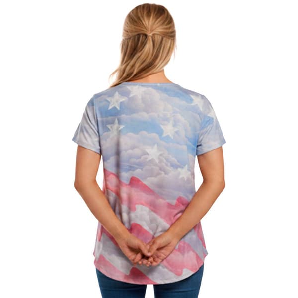 Womens OneWorld Short Sleeve V Neck Sublimation Cloud Flag Tee