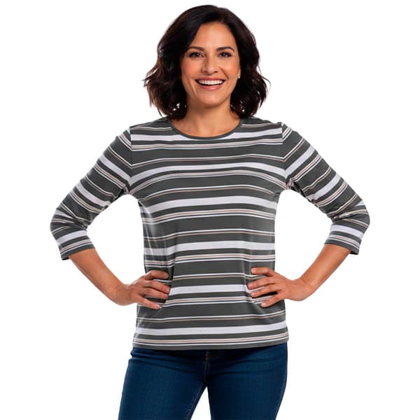 Petite Hasting & Smith 3/4 Sleeve Stripe Side Slit Tee - image 