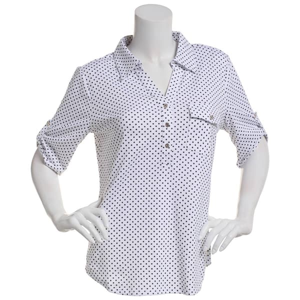 Womens Emily Daniels Short Sleeve One Pocket Dots Blouse