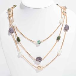 Ashley Cooper(tm) Gold-Tone Green Stone 3 Row Chain Necklace