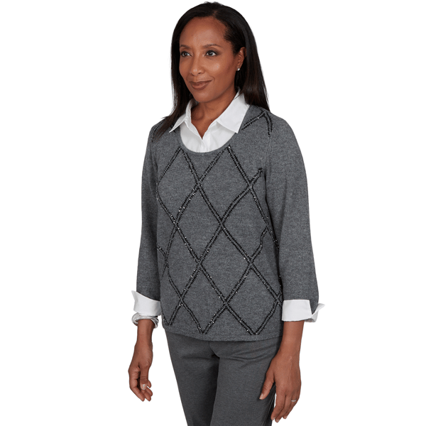 Womens Alfred Dunner Regent Street Diamond Two in One Sweater