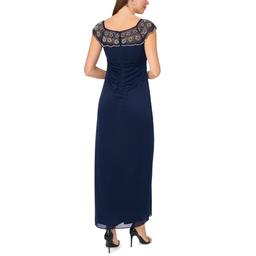 Womens MSK Cap Sleeve Beaded Trim Mesh Side Ruch Gown
