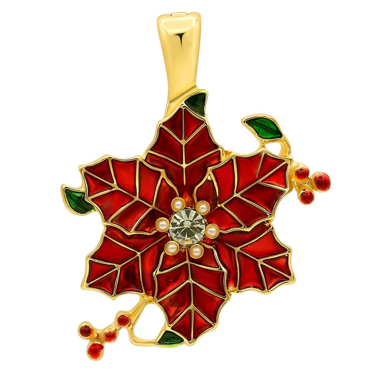 Wearable Art Gold-Tone & Red Poinsettia Enhancer Pendant