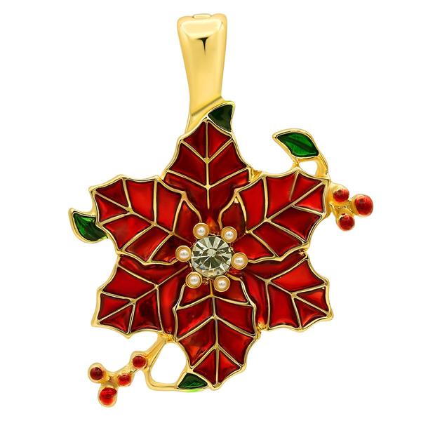 Wearable Art Gold-Tone & Red Poinsettia Enhancer Pendant - image 