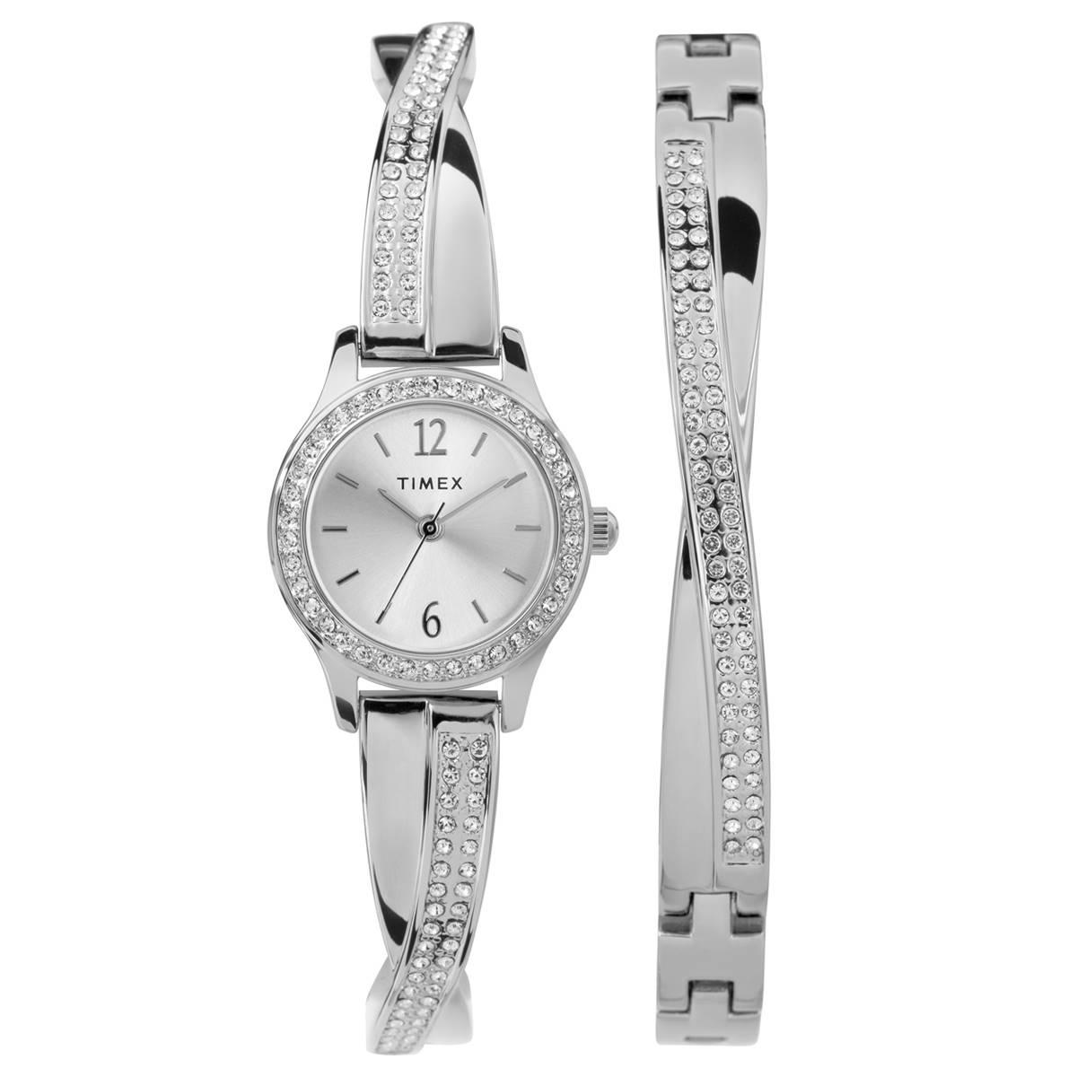 Womens Timex® Silver-Tone Bracelet Watch Set - TW2T58000JI