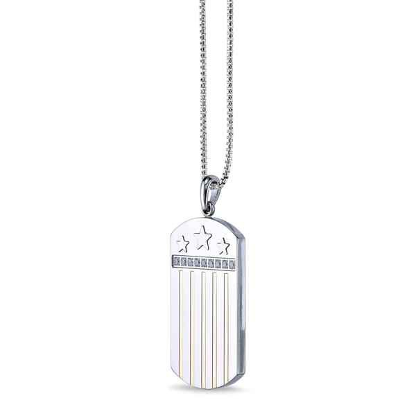 Mens Lynx Stainless Steel Cubic Zirconia Dog Tag Pendant Necklace