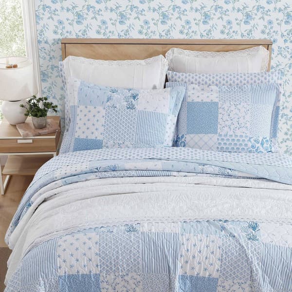 Laura Ashley Colleens Coastal Patchwork Cotton Quilt Set