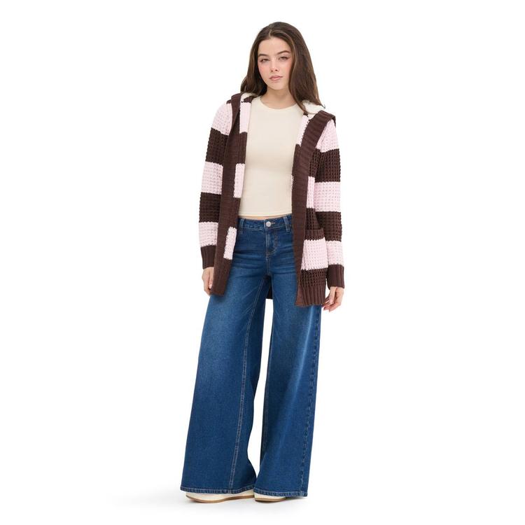 Juniors Madden Girl Sherpa Lined Hood Open Front Waffle Cardigan