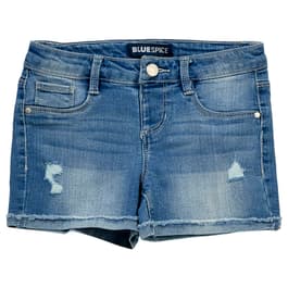 Girls &#40;7-12&#41; Blue Spice Roll Cuff Fray Shorts w/ Destruction