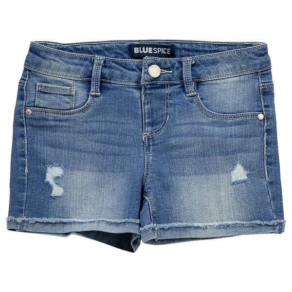 Girls &#40;7-12&#41; Blue Spice Roll Cuff Fray Shorts w/ Destruction - image 