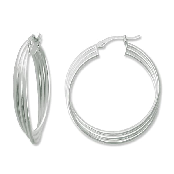 Ellen Tracy Sterling Silver Triple Tube Hoop Earrings