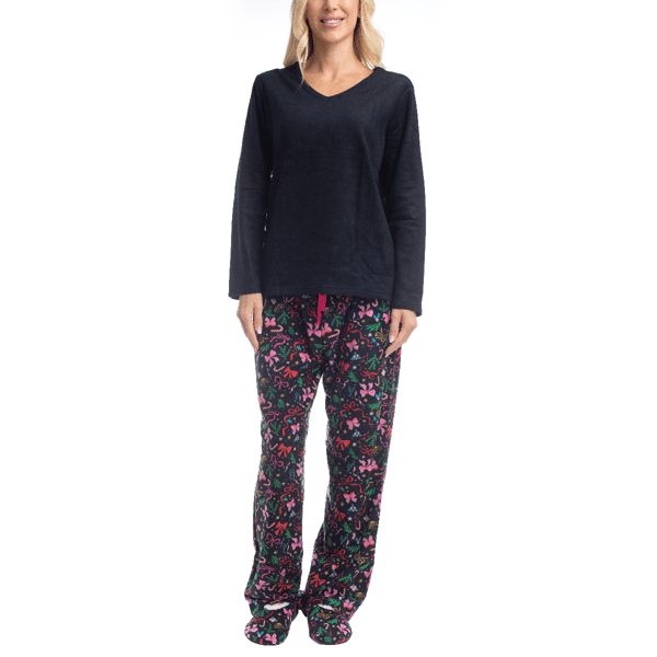Womens Goodnight Kiss Cozy up 3pc. Bows Pajama Set - image 