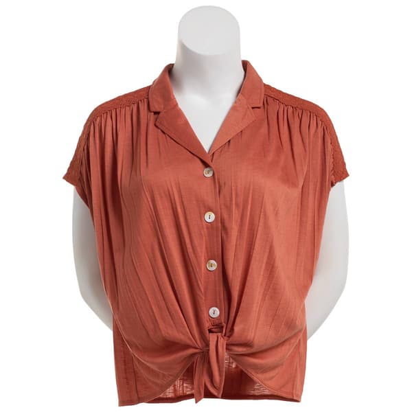 Womens New York Laundry Solid Short Sleeve Twist Front blouse - image 