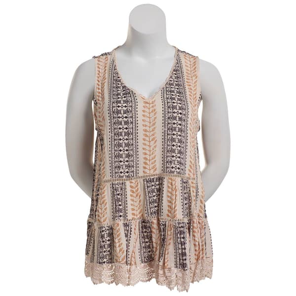 Juniors Plus Angie Lace Trim V-Neck Peplum Tank Top - image 