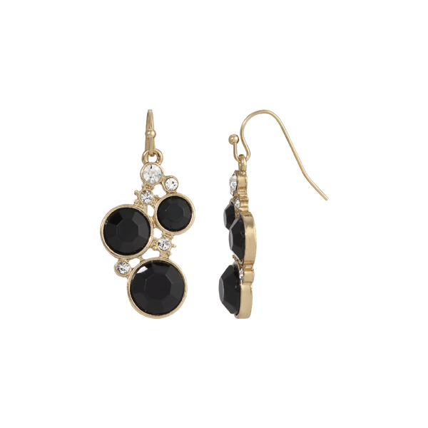 1928 Jewelry Black Stone and Crystal Cluster Earrings - image 