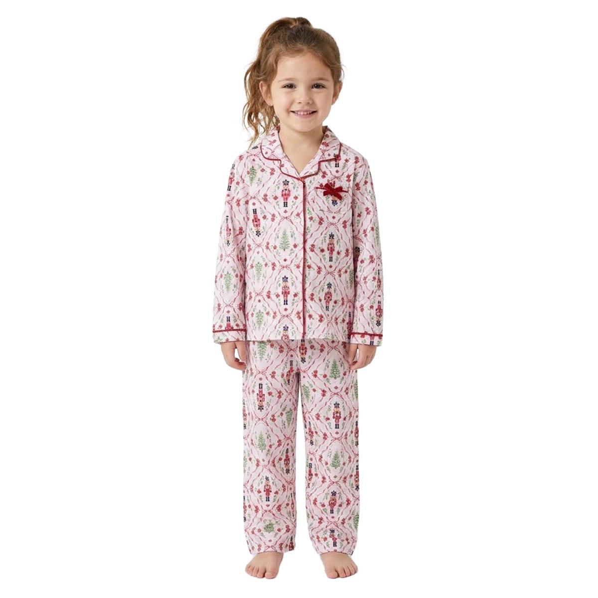 Girls Laura Ashley(R) Mommy & Me Nutcracker Notch Collar Pajama Set