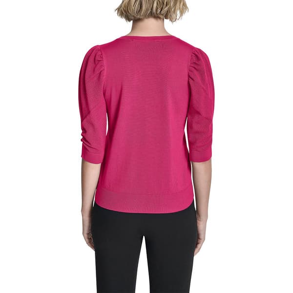 Womens DKNY Sport Short Puff Twist Sleeve V-Neck Sweater