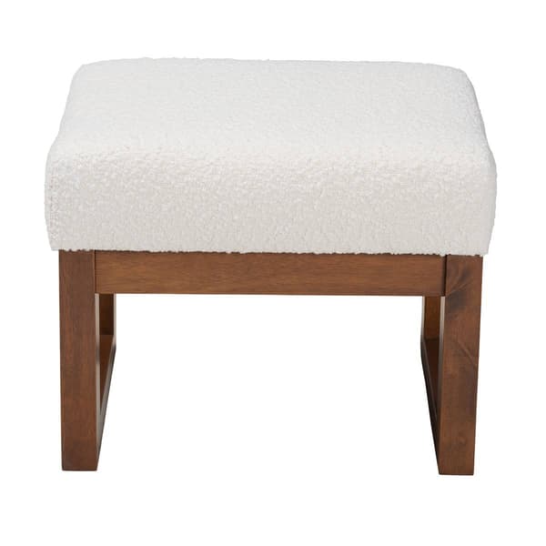 Baxton Studio Yashiya Off-White Boucle Wood Ottoman Footstool