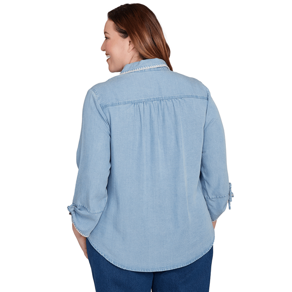 Plus Size Alfred Dunner Hilton Head Roll Tab Denim Blouse