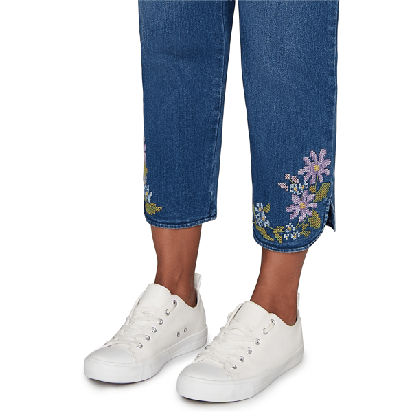 Womens Alfred Dunner Hilton Head Cross Stitch Floral Denim Pants