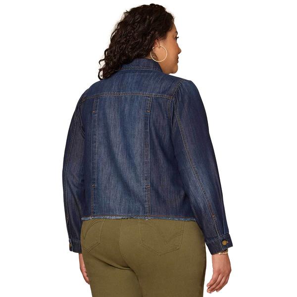 Plus Size Democracy Button Up Elastic Hem Denim Jacket