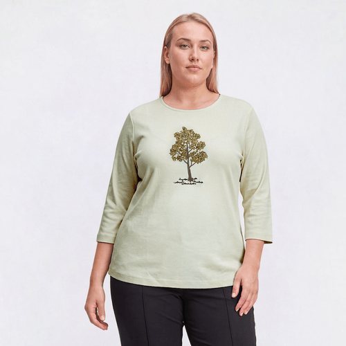 Plus Size Hasting & Smith 3/4 Sleeve Embroidered Tree Tee - image 