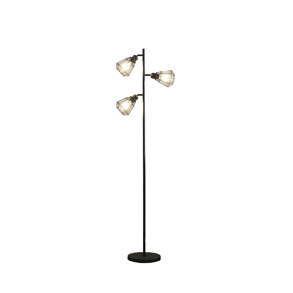 HomeRoots 66in. Black Metal Three Light Tree Floor Lamp