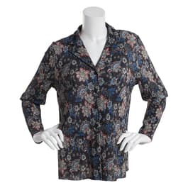 Womens Zac & Rachel Long Floral Pleat Button Front Shirt