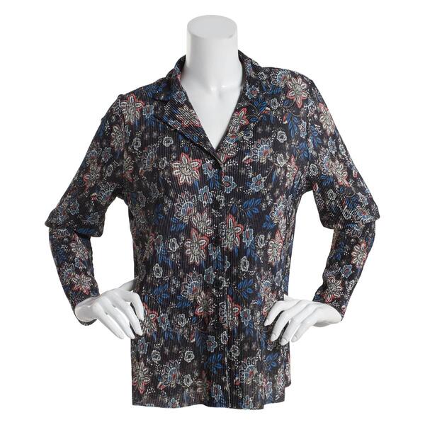 Petite Zac & Rachel Long Sleeve Floral Pleat Button Front Shirt - image 