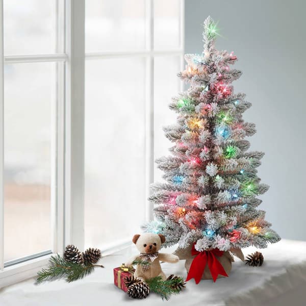 Puleo International 3ft. Pre-Lit Flocked Christmas Fir Tree