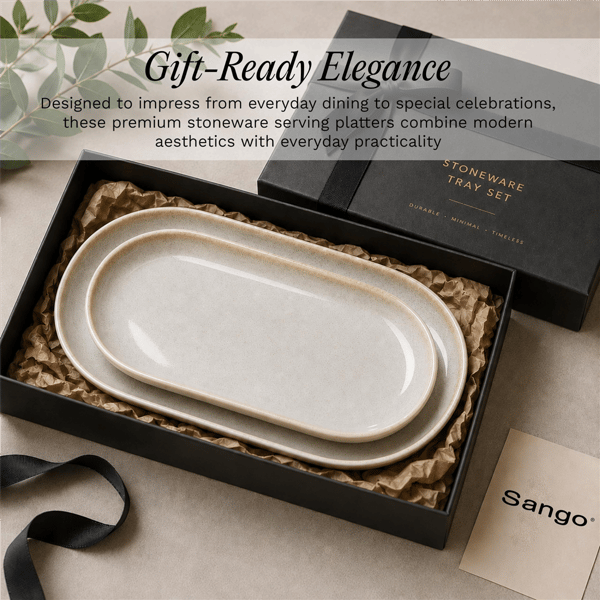 Sango Anderson Cream Large Stoneware Serving Platters - Set of 2