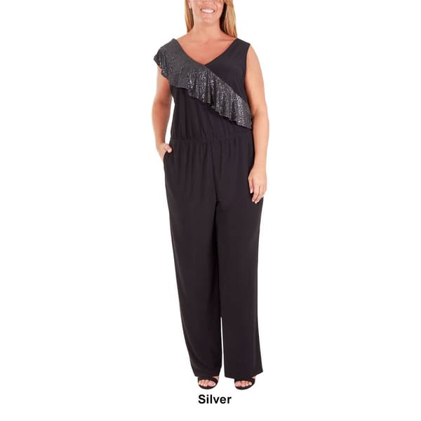 Plus Size NY Collection Sleeveless Glitter Ruffle Jumpsuit
