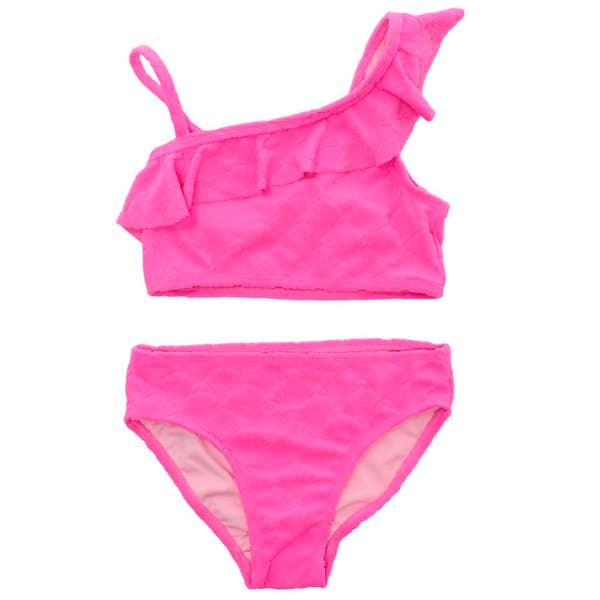 Girls (7-16) Breaking Waves Ruffle French Terry Bikini Swim Set - image 