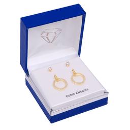 Gold-Tone CZ Eternity Circle Drop Stone Duo Earring Set