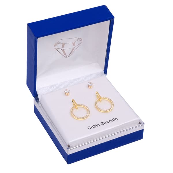 Gold-Tone CZ Eternity Circle Drop Stone Duo Earring Set - image 
