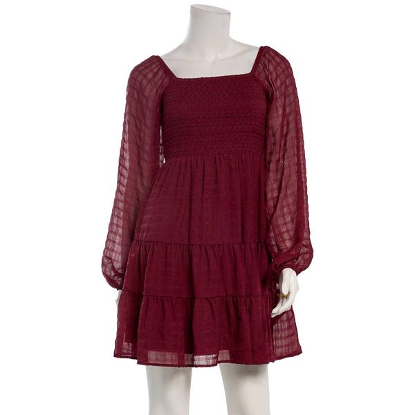 Juniors Jolt Long Sleeve Textured Chiffon Skater Dress - image 