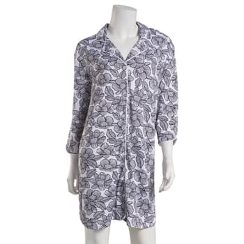 Womens Jones New York 3/4 Sleeve Notch Collar Nightshirt - White - Boscov's