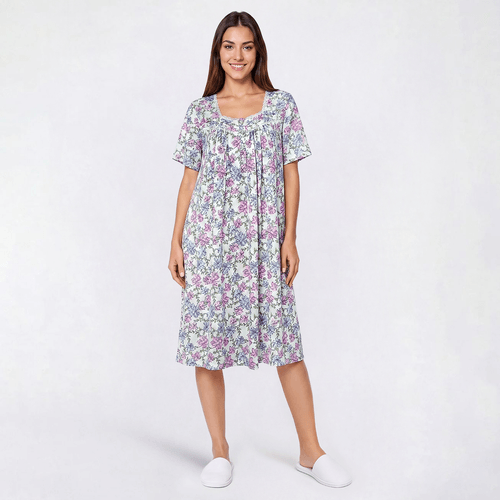 Womens Elegant Dreams Short Sleeve Cotton Floral Nightgown - image 