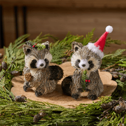 Melrose Holiday Raccoon Shelf Sitter - Set of 2