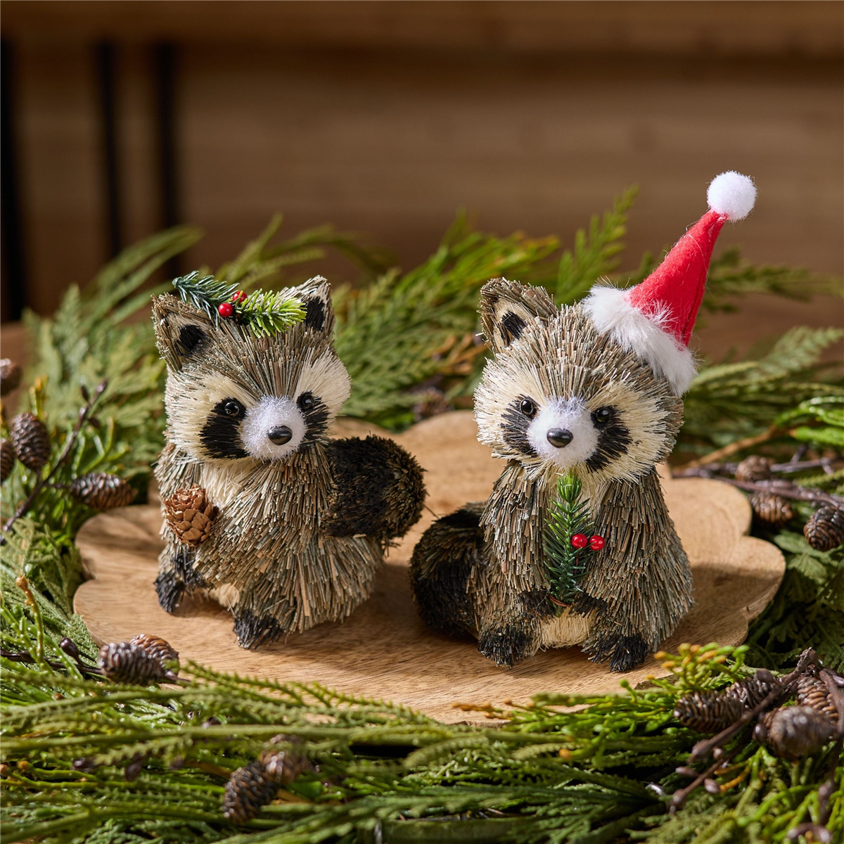 Melrose Holiday Raccoon Shelf Sitter - Set of 2