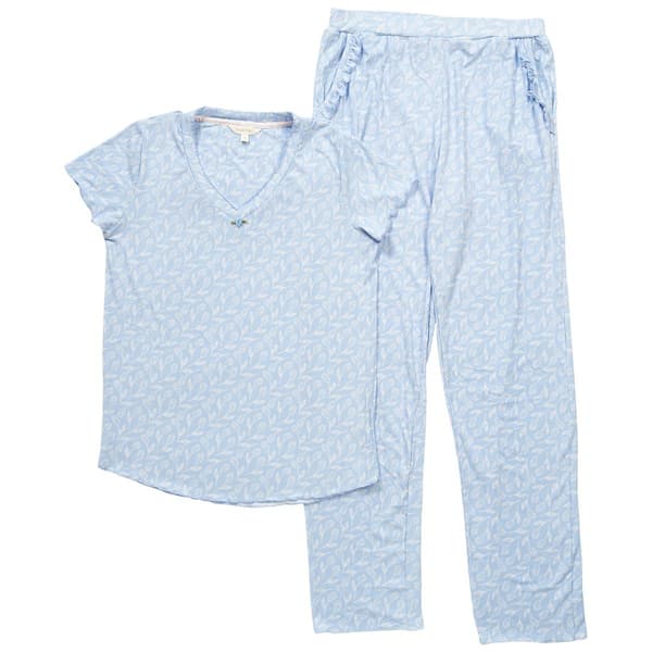 Womens Shabby Chic Short Sleeve Leaf Wide Leg Pajama Set - image 