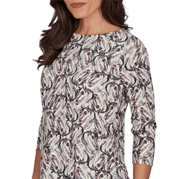 Womens Emaline Key Items 3/4 Sleeve Boat Neck Stallion Blouse