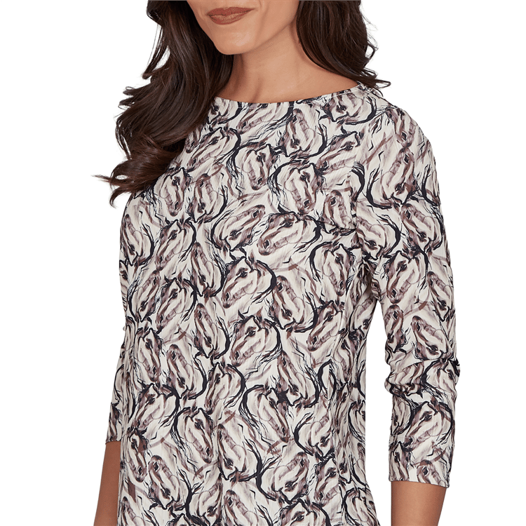 Womens Emaline Key Items 3/4 Sleeve Boat Neck Stallion Blouse